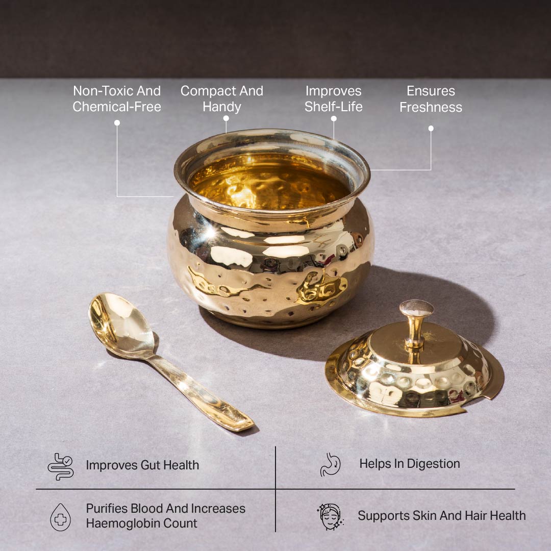 Brass Roti Tawa with Insulated handle And Ghee Pot Combo