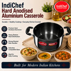 IndiChef Hard Anodised casserole with Lid | Gas Stove & Induction Friendly |Metal Spoon Safe, Riveted Handle, Healthy Cooking, less Oil Use, Easy to Clean