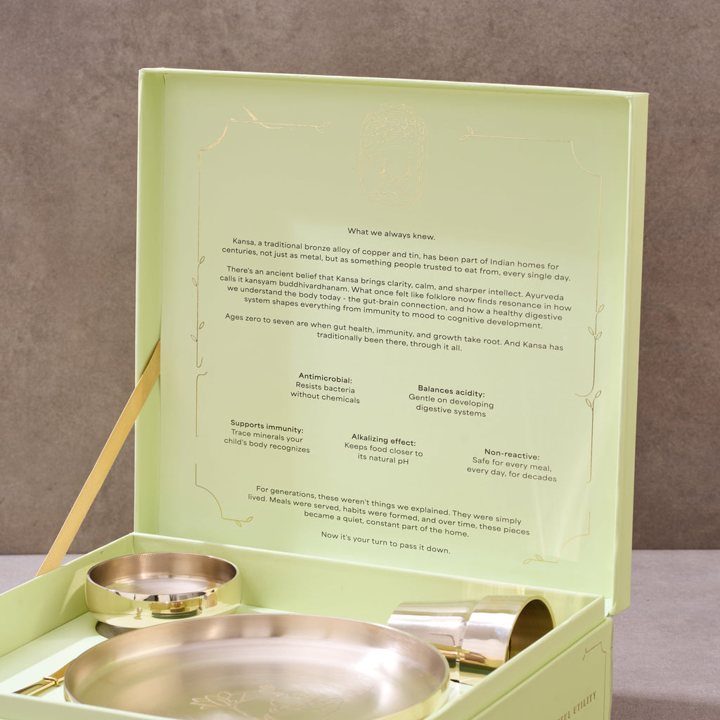 Kids Dinner Set Handcrafted In Pure Kansa (Bronze)