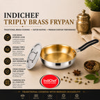 IndiChef Brass Triply Frypan in heavy weight with Lid | Gas Stove & Induction Friendly | Insulated Heat-Resistant Handle | Pure Pital/Brass Tea Pan with Triply body | Chemical-Free