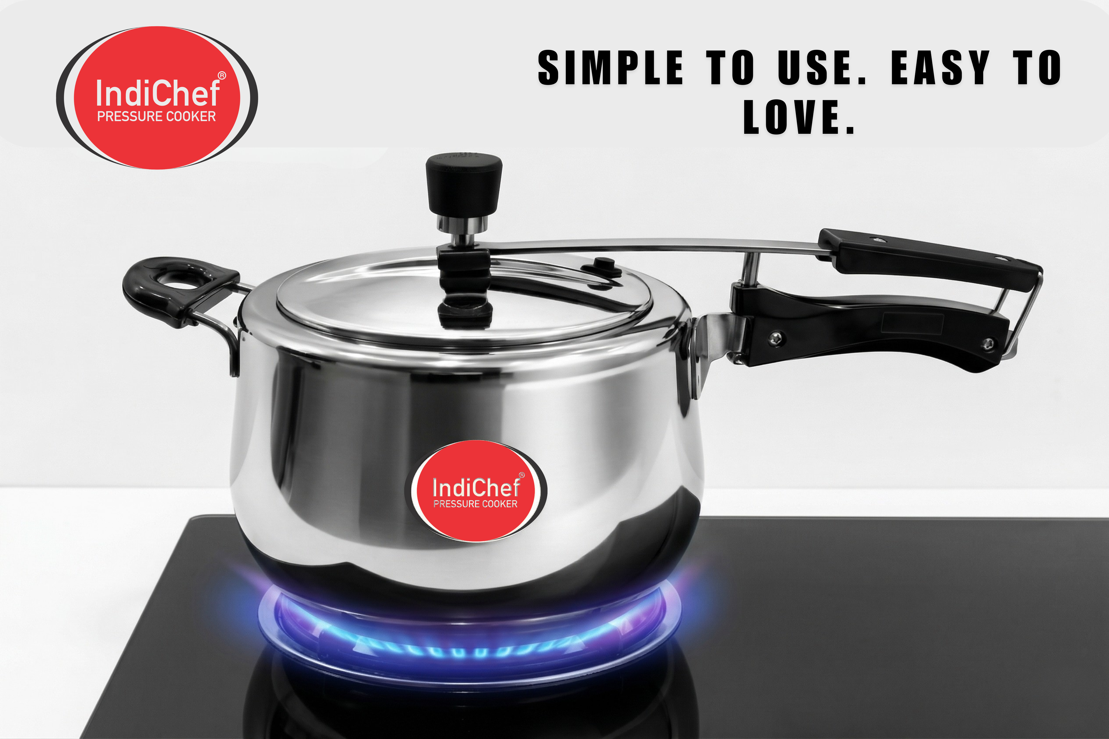 IndiChef Aluminium Pressure Cooker Heavy-Gauge Body | Fast & Even Cooking | Gas Stove Compatible | Durable & Lightweight Design