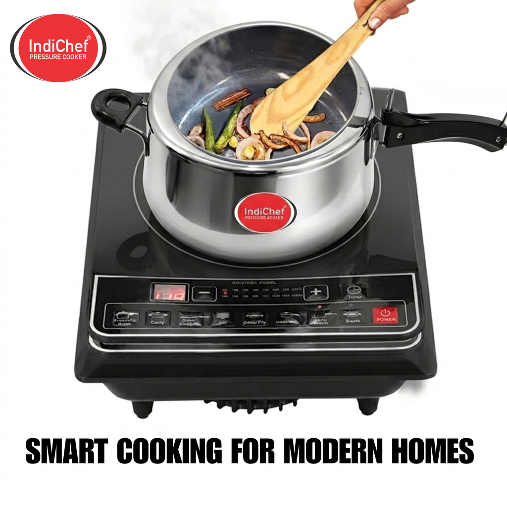 IndiChef Aluminium Pressure Cooker Heavy-Gauge Body | Fast & Even Cooking | Gas Stove Compatible | Durable & Lightweight Design