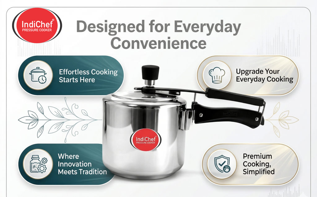 IndiChef Triply Stainless Steel Plain Pressure Cooker, Heavy-Duty Base for Less-oil, Healthy Cooking | Suitable for Induction & Gas | Durable, Scratch-Resistant Surface |