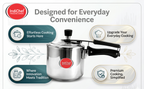 IndiChef Triply Stainless Steel Plain Pressure Cooker, Heavy-Duty Base for Less-oil, Healthy Cooking | Suitable for Induction & Gas | Durable, Scratch-Resistant Surface |