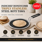 IndiChef Honeycomb triply Stainless Steel Roti Tawa | Heavy-Duty Base for Less-oil, Healthy Cooking | Suitable for Induction & Gas | Durable, Scratch-Resistant Surface | 60 month warranty