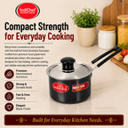 IndiChef Hard Anodised Saucepan Tea pan Milk pan with Lid | Gas Stove & Induction Friendly |Metal Spoon Safe, Riveted Handle, Healthy Cooking, less Oil Use, Easy to Clean |