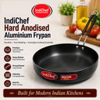 IndiChef Hard Anodised Frypan with Lid | Gas Stove & Induction Friendly |Metal Spoon Safe, Riveted Handle, Healthy Cooking, less Oil Use, Easy to Clean |