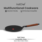IndiChef Cast Iron ROTI Tawa Cooking Pan | for Roti Chapati Paratha Making Use | Flat Tawa for Kitchen Cooking | Metal Body Cooking Surface | Gas Stove Compatible Tawa with Handle Cooking Pan
