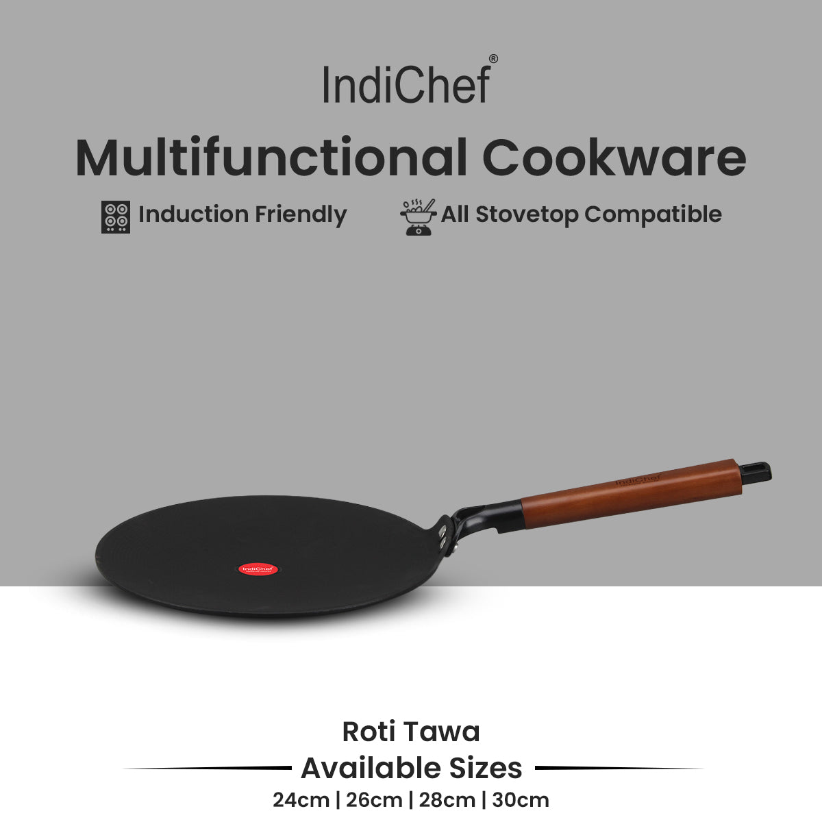 IndiChef Cast Iron ROTI Tawa Cooking Pan | for Roti Chapati Paratha Making Use | Flat Tawa for Kitchen Cooking | Metal Body Cooking Surface | Gas Stove Compatible Tawa with Handle Cooking Pan