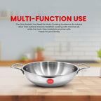 IndiChef Tri-Ply Stainless Steel Kadahi/Kadhai | Heavy-Duty Base for Less-oil, Healthy Cooking | Suitable for Induction & Gas | Durable, Scratch-Resistant Surface |