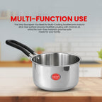 Indichef Triply Stainless Steel Saucepan with Lid | 2.5 mm Thick | Tea, Chai Pan | Induction & Gas Friendly, Heavy Bottom - Silver