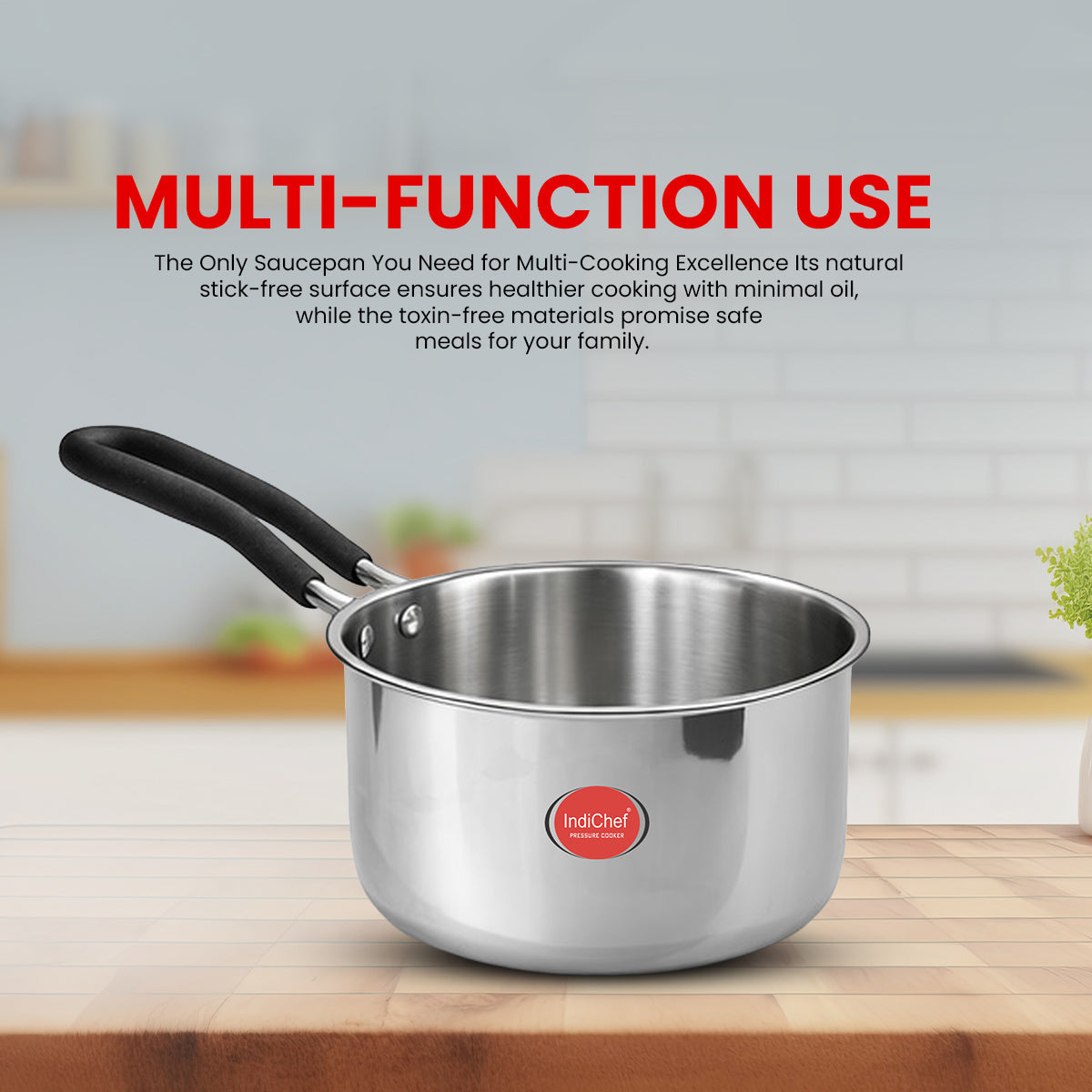 Indichef Triply Stainless Steel Saucepan with Lid | 2.5 mm Thick | Tea, Chai Pan | Induction & Gas Friendly, Heavy Bottom - Silver