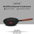 IndiChef Cast Iron Frying Pan with glass lid | for Cooking Frying Sauteing Kitchen Use | Flat Base Cookware Pan | Induction and Gas Compatible Pan with Handle