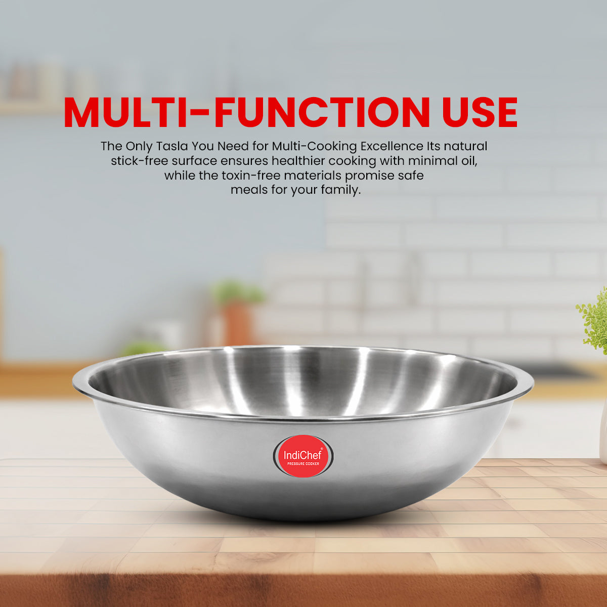 IndiChef Tri-Ply Stainless Steel Tasla | 2.5 mm Thick Heavy-Duty Base for Quick & Uniform Heating | Designed for Less-oil, Healthy Cooking | Suitable for Induction & Gas Stoves