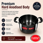 IndiChef Hard Anodised casserole with Lid | Gas Stove & Induction Friendly |Metal Spoon Safe, Riveted Handle, Healthy Cooking, less Oil Use, Easy to Clean