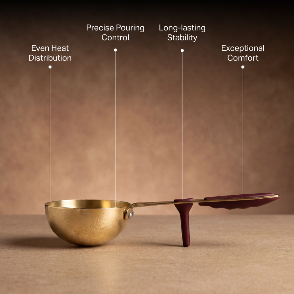 Pure Brass Tadka Pan with grip support Riveted handle