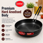 IndiChef Hard Anodised Frypan with Lid | Gas Stove & Induction Friendly |Metal Spoon Safe, Riveted Handle, Healthy Cooking, less Oil Use, Easy to Clean |