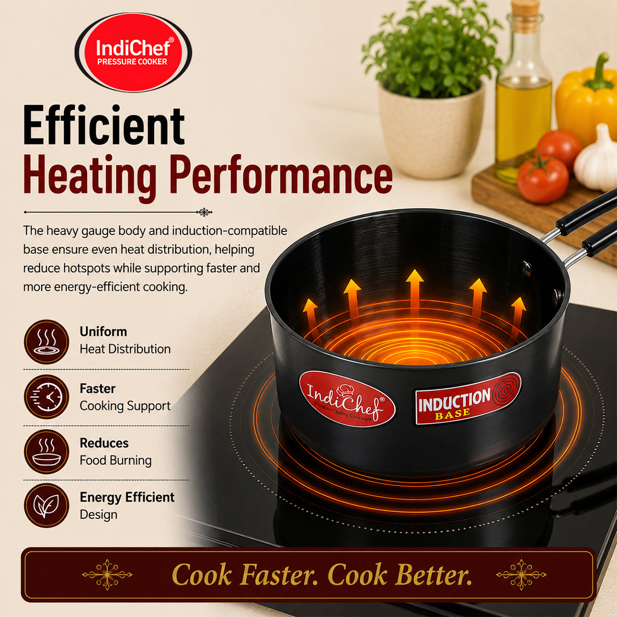 IndiChef Hard Anodised Saucepan Tea pan Milk pan with Lid | Gas Stove & Induction Friendly |Metal Spoon Safe, Riveted Handle, Healthy Cooking, less Oil Use, Easy to Clean |