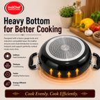 IndiChef Hard Anodised Kadhai with Lid | Gas Stove & Induction Friendly | Metal Spoon Safe | Riveted Handle | Easy to Clean |
