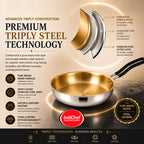 IndiChef Brass Triply Frypan in heavy weight with Lid | Gas Stove & Induction Friendly | Insulated Heat-Resistant Handle | Pure Pital/Brass Tea Pan with Triply body | Chemical-Free