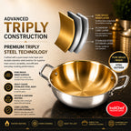 IndiChef Brass Triply Kadahi in heavy weight with Lid | Gas Stove & Induction Friendly | Insulated Heat-Resistant Handle | Pure Pital/Brass Tea Pan with Triply body | Chemical-Free