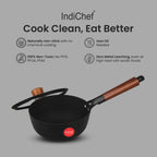 IndiChef Cast Iron Sauce Pan with Cover Cooking Pot | Milk Tea Boiling Heating Kitchen Use Gas Stove Induction Cooking | Stainless Steel Body Glass Lid Handle Grip Multipurpose Cooking Utensil