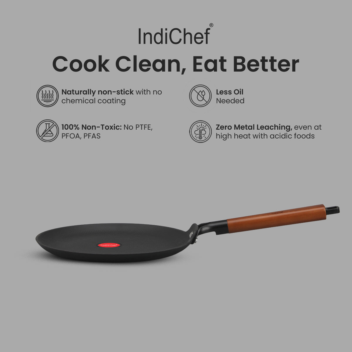 IndiChef Cast Iron DOSA Tawa Cooking Pan | for Dosa Uttapam Crepe Making Use | Flat Tawa for Kitchen Cooking | Metal Body Cooking Surface | Gas Stove Compatible Tawa with Handle Cooking Pan