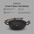 IndiChef Cast Iron Shallow Casserole with Cover Cooking Pan | Serving Cooking Storage Use Kitchen Gas Stove Induction Use | Glass Lid Side Handles Flat Base Multipurpose Cookware