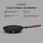 IndiChef Cast Iron Frying Pan with glass lid | for Cooking Frying Sauteing Kitchen Use | Flat Base Cookware Pan | Induction and Gas Compatible Pan with Handle