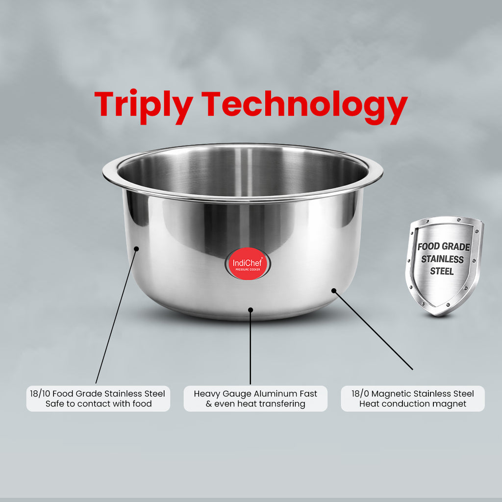 IndiChef Tri-Ply Stainless Steel TOPE | Heavy-Duty Base, Healthy Cooking | Suitable for Induction & Gas | Durable, Scratch-Resistant Surface |