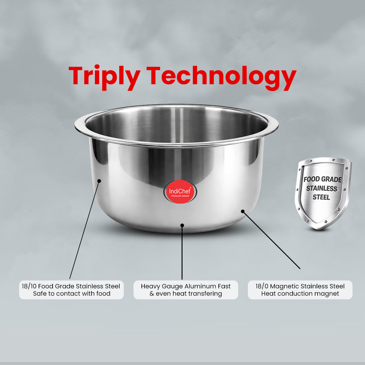 IndiChef Tri-Ply Stainless Steel TOPE | Heavy-Duty Base, Healthy Cooking | Suitable for Induction & Gas | Durable, Scratch-Resistant Surface |