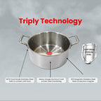 IndiChef Tri-Ply Stainless Steel Saucepot/Casserole | Heavy-Duty Base for Less-oil, Healthy Cooking | Suitable for Induction & Gas | Durable, Scratch-Resistant Surface |