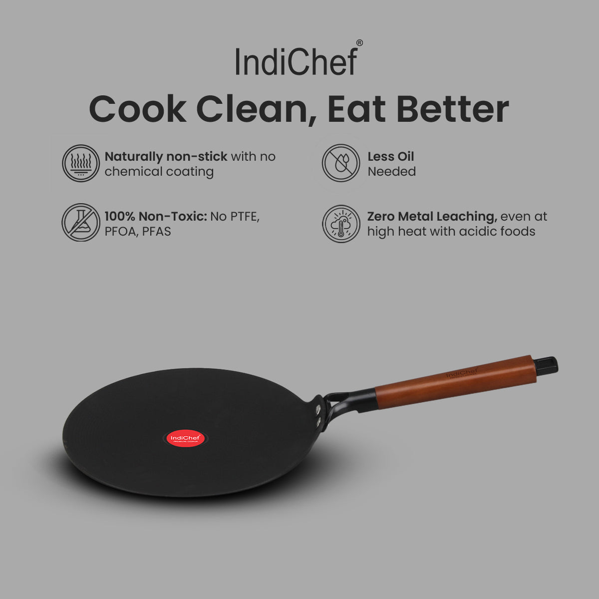 IndiChef Cast Iron ROTI Tawa Cooking Pan | for Roti Chapati Paratha Making Use | Flat Tawa for Kitchen Cooking | Metal Body Cooking Surface | Gas Stove Compatible Tawa with Handle Cooking Pan