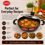 IndiChef Hard Anodised Kadhai with Lid | Gas Stove & Induction Friendly | Metal Spoon Safe | Riveted Handle | Easy to Clean |