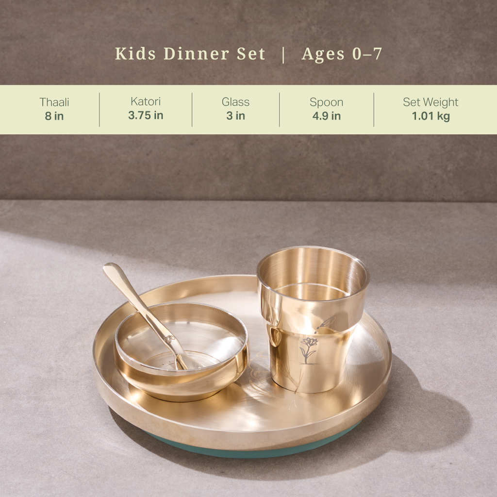 Kids Dinner Set Handcrafted In Pure Kansa (Bronze)