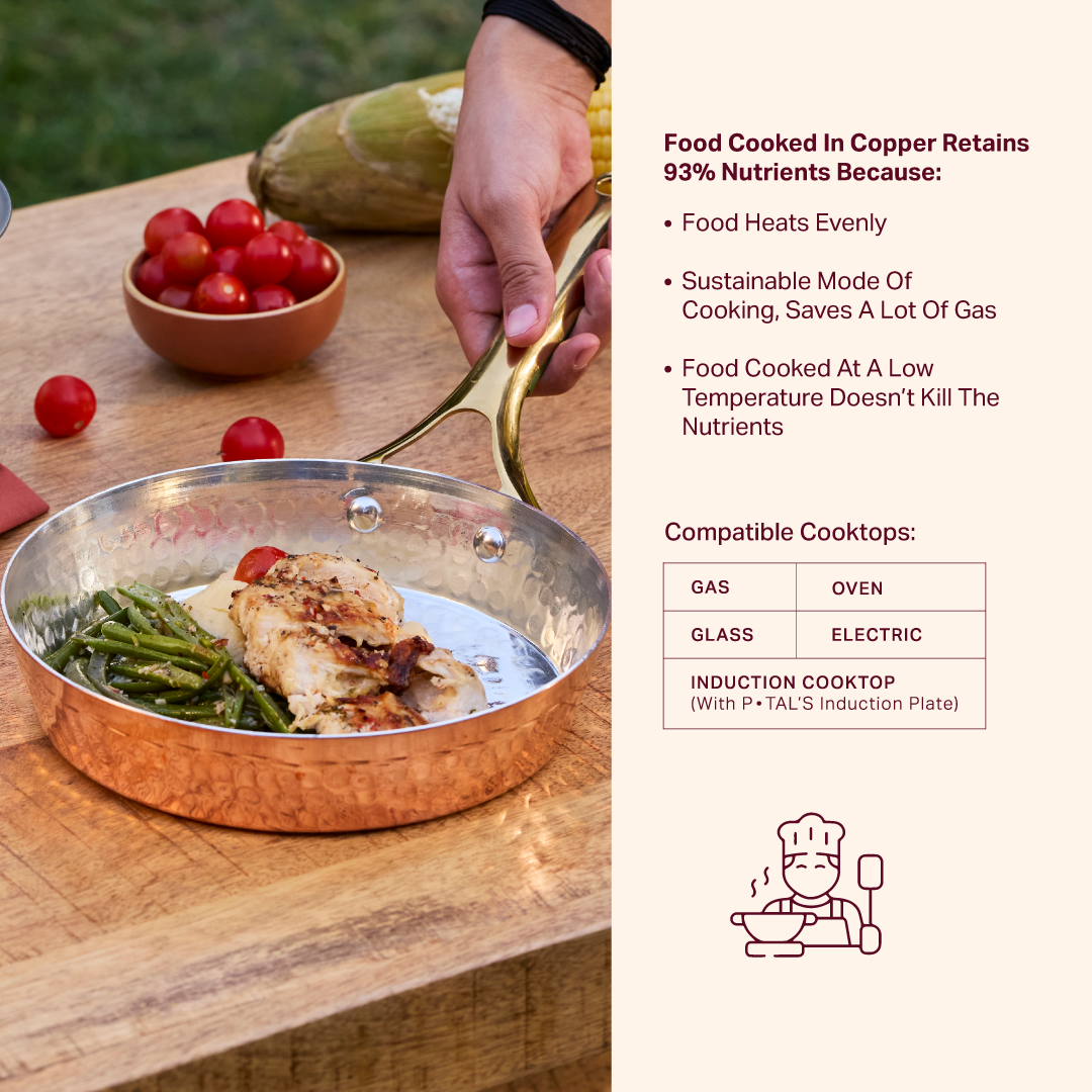 Copper Frypan (Frying Pan) with Insulated Brass Handle