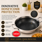 IndiChef Honeycomb triply Stainless Steel kadahi/kadhai with Lid | Heavy-Duty Base for Less-oil, Healthy Cooking | Suitable for Induction & Gas | Durable, Scratch-Resistant Surface | 60 month warranty