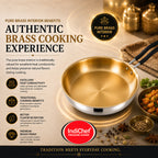 IndiChef Brass Triply Frypan in heavy weight with Lid | Gas Stove & Induction Friendly | Insulated Heat-Resistant Handle | Pure Pital/Brass Tea Pan with Triply body | Chemical-Free