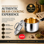 IndiChef Brass Triply Saucepan Tea pan Milk pan in heavy weight with Lid | Gas Stove & Induction Friendly | Insulated Heat-Resistant Handle | Pure Pital/Brass Tea Pan with Triply body | Chemical-Free