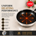 IndiChef Honeycomb Triply Stainless Steel Fry Pan with Lid | Heavy-Duty Base for Less-Oil, Healthy Cooking | Suitable for Induction & Gas | Durable, Scratch-Resistant Surface | 60 month warranty