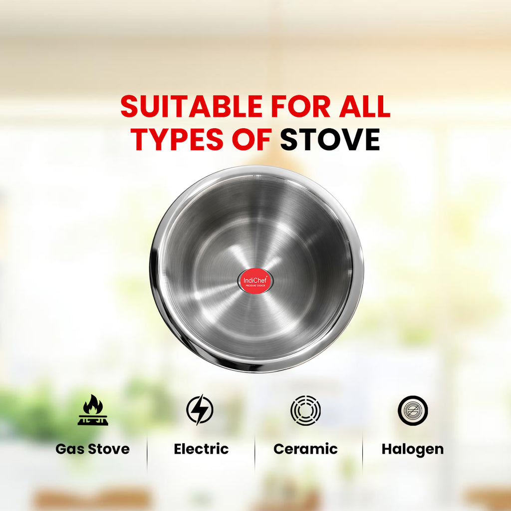 IndiChef Tri-Ply Stainless Steel TOPE | Heavy-Duty Base, Healthy Cooking | Suitable for Induction & Gas | Durable, Scratch-Resistant Surface |