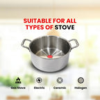 IndiChef Tri-Ply Stainless Steel Saucepot/Casserole | Heavy-Duty Base for Less-oil, Healthy Cooking | Suitable for Induction & Gas | Durable, Scratch-Resistant Surface |