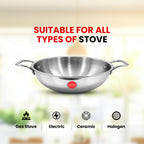 IndiChef Tri-Ply Stainless Steel Kadahi/Kadhai | Heavy-Duty Base for Less-oil, Healthy Cooking | Suitable for Induction & Gas | Durable, Scratch-Resistant Surface |