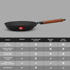 IndiChef Cast Iron Frying Pan with glass lid | for Cooking Frying Sauteing Kitchen Use | Flat Base Cookware Pan | Induction and Gas Compatible Pan with Handle