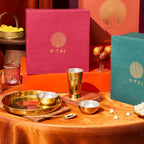 Brass Thaali Set - 5 pieces set (1 Thaali, 2 bowls, 1 glass and 1 spoon) In A Gift Box