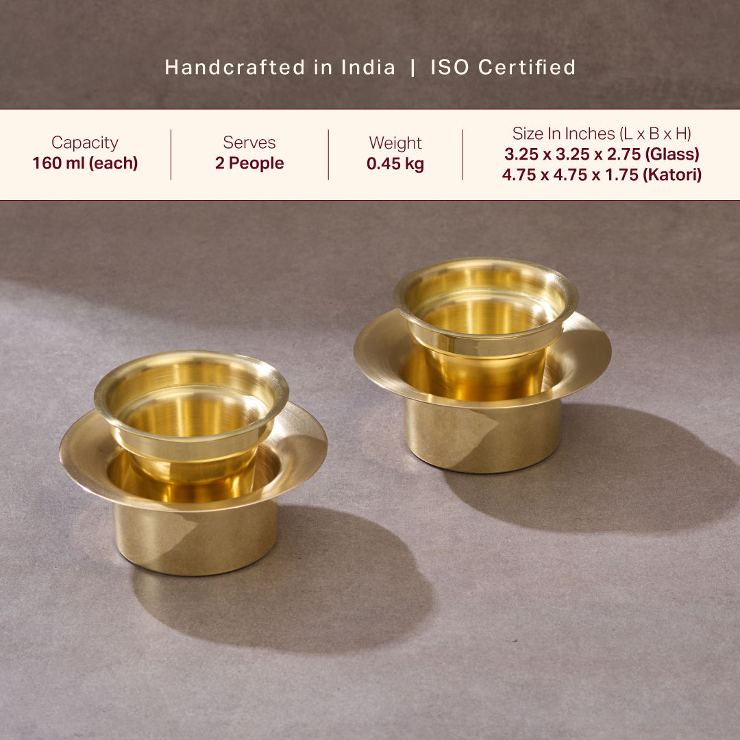 Filter Kaapi Starter Kit (Brass Davara Coffee Set + Brass Saucepan with Insulated Handle)