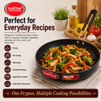 IndiChef Hard Anodised Frypan with Lid | Gas Stove & Induction Friendly |Metal Spoon Safe, Riveted Handle, Healthy Cooking, less Oil Use, Easy to Clean |