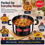 IndiChef Hard Anodised casserole with Lid | Gas Stove & Induction Friendly |Metal Spoon Safe, Riveted Handle, Healthy Cooking, less Oil Use, Easy to Clean