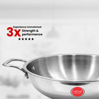 IndiChef Tri-Ply Stainless Steel Kadahi/Kadhai | Heavy-Duty Base for Less-oil, Healthy Cooking | Suitable for Induction & Gas | Durable, Scratch-Resistant Surface |
