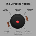 IndiChef Cast Iron Kadahi Cooking Pan with Lid | for Kitchen Frying Saute Cooking Use | Deep Kadhai with Cover | Metal Body Cooking Utensil | Gas Stove Compatible Cooking Pan with Handle and Lid